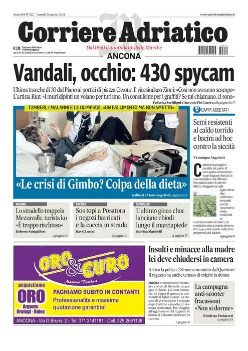 Prima-pagina-corriere adriatico-edizione-di-oggi-12-08-2024